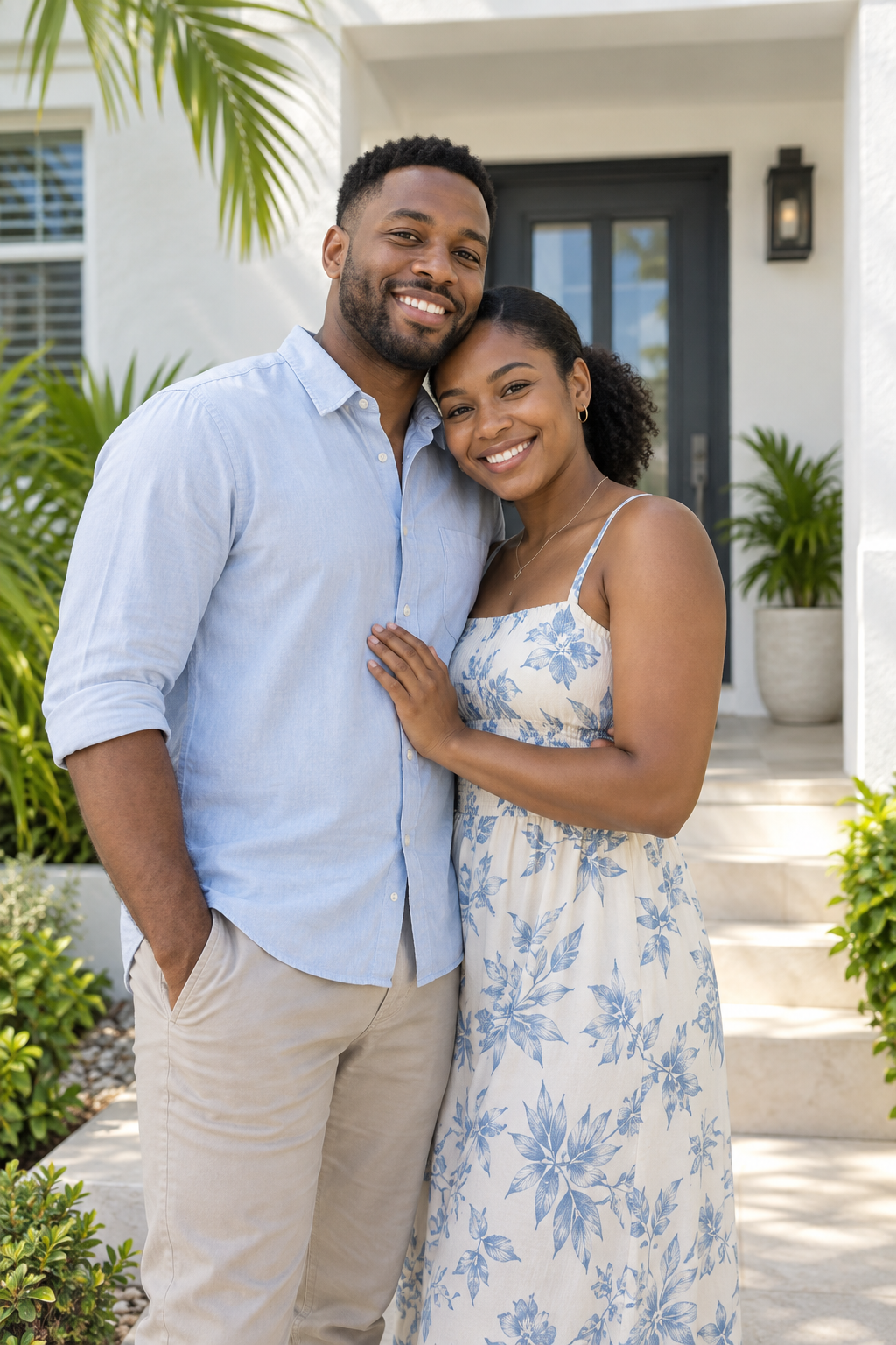 A couple outside a Bahamian home